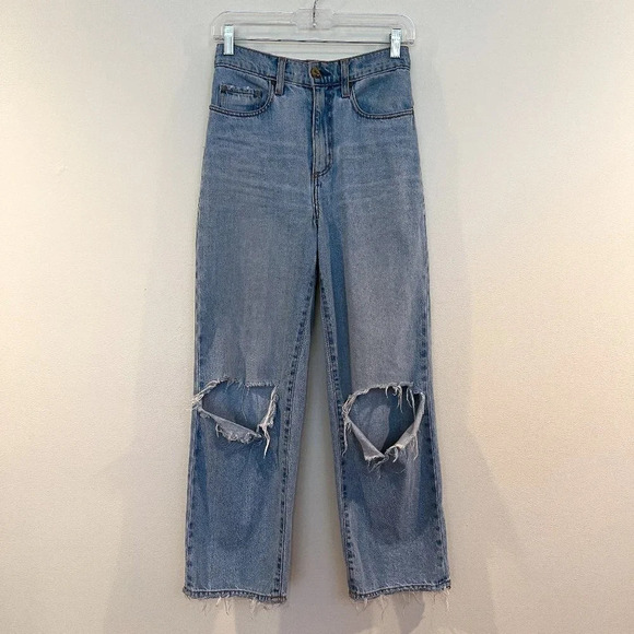 Nobody Denim Lou Jean Crop Straight Leg Light Wash Cropped Distressed Jeans 24 - Picture 2 of 9